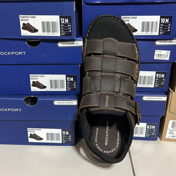 Rockport  Men’s Darwyn Strap Leather Sandal Brown Black NEW NIB - Picture 5 of 12